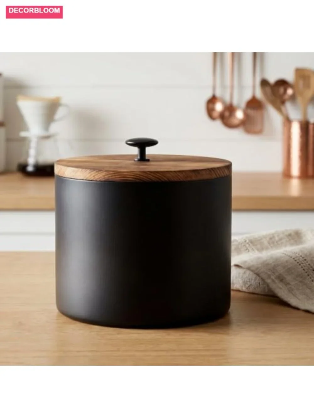 Wooden Coffee Filter Holder with Lid, Dustproof Large Storage with Handle